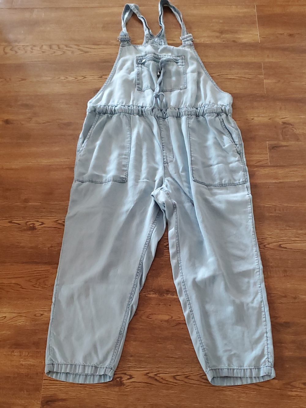 Women's Light Blue Denim-Style Overalls with Elastic Waist